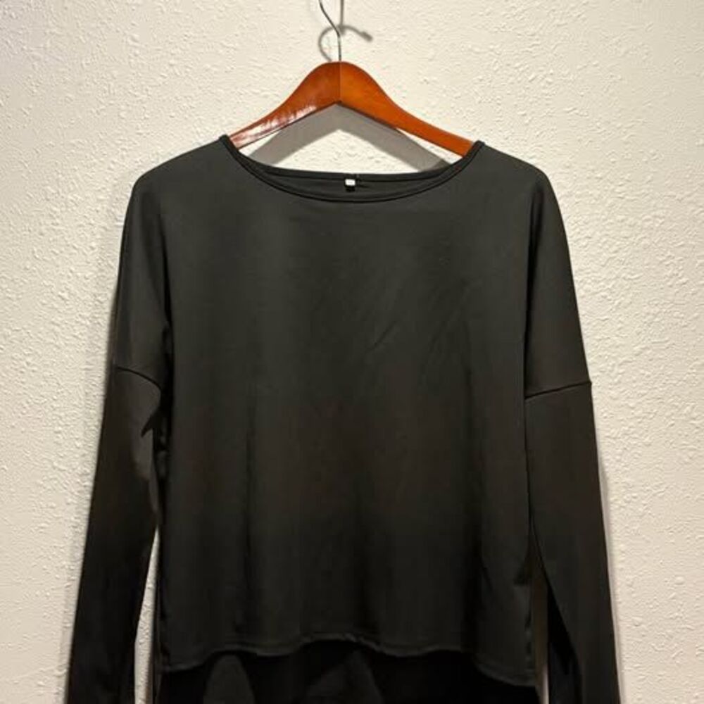 Minimalist Black Drop Shoulder Boxy Boat Neck Blouse Top Medium M